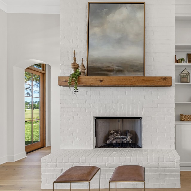 white brick fireplace