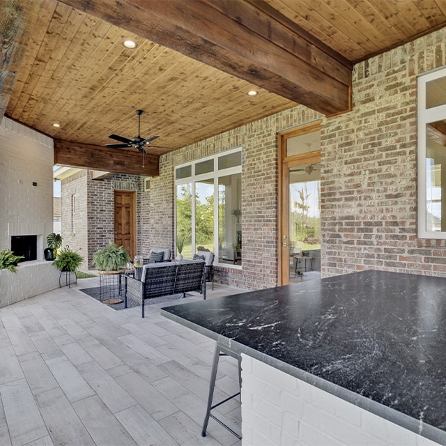 outdoor kitchen and living space